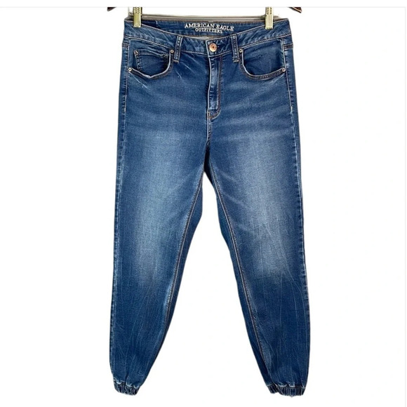 AMERICAN EAGLE Blue Medium Wash Joggers Jeans 5 Pocket Size 4 Regular - Picture 2 of 10